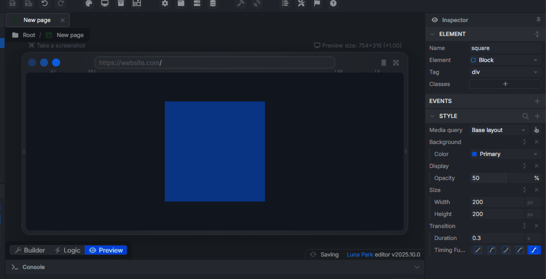 Example of transition applied on a button