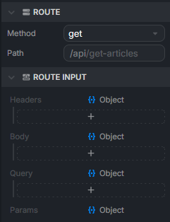 Route input node with its headers/body/query/params anchors