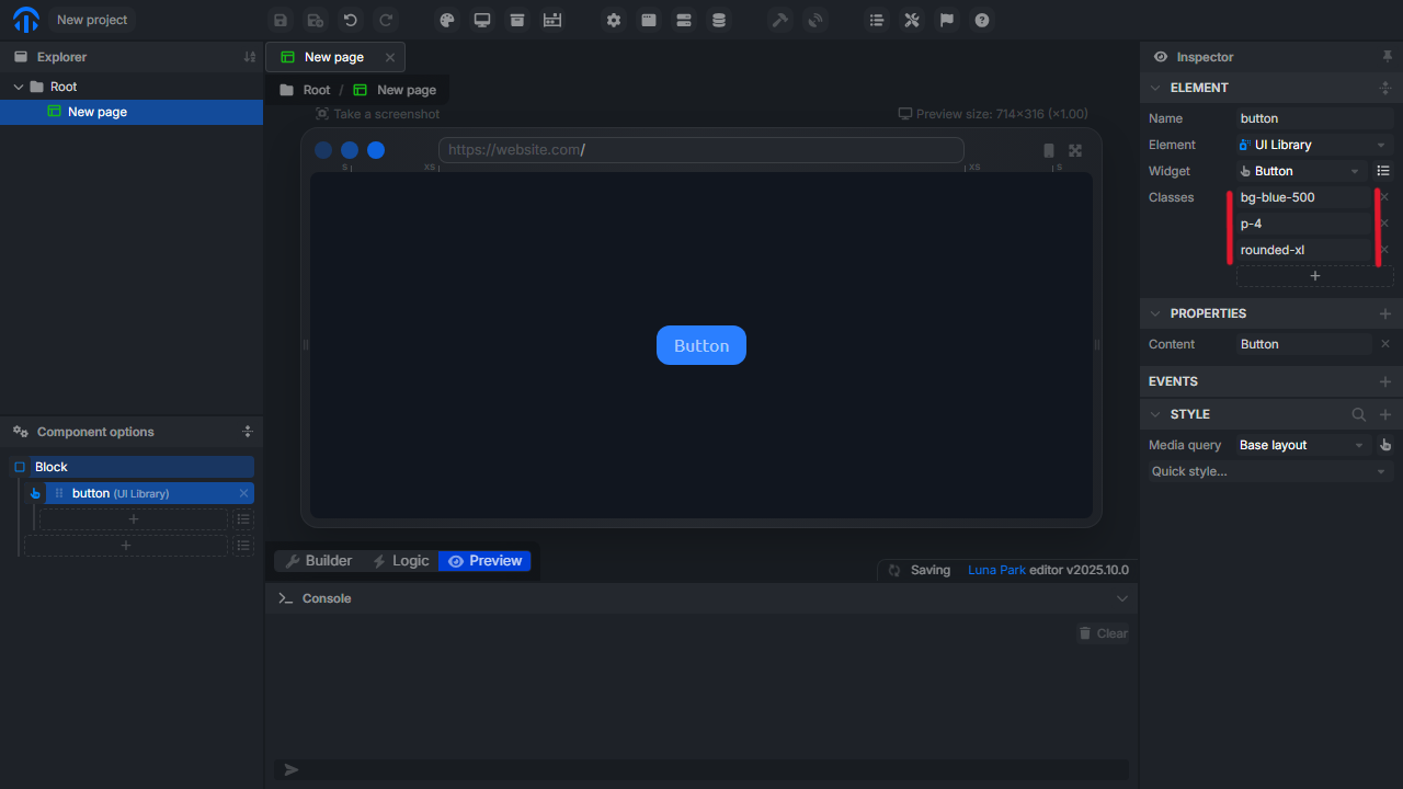 Example of Tailwind class usage