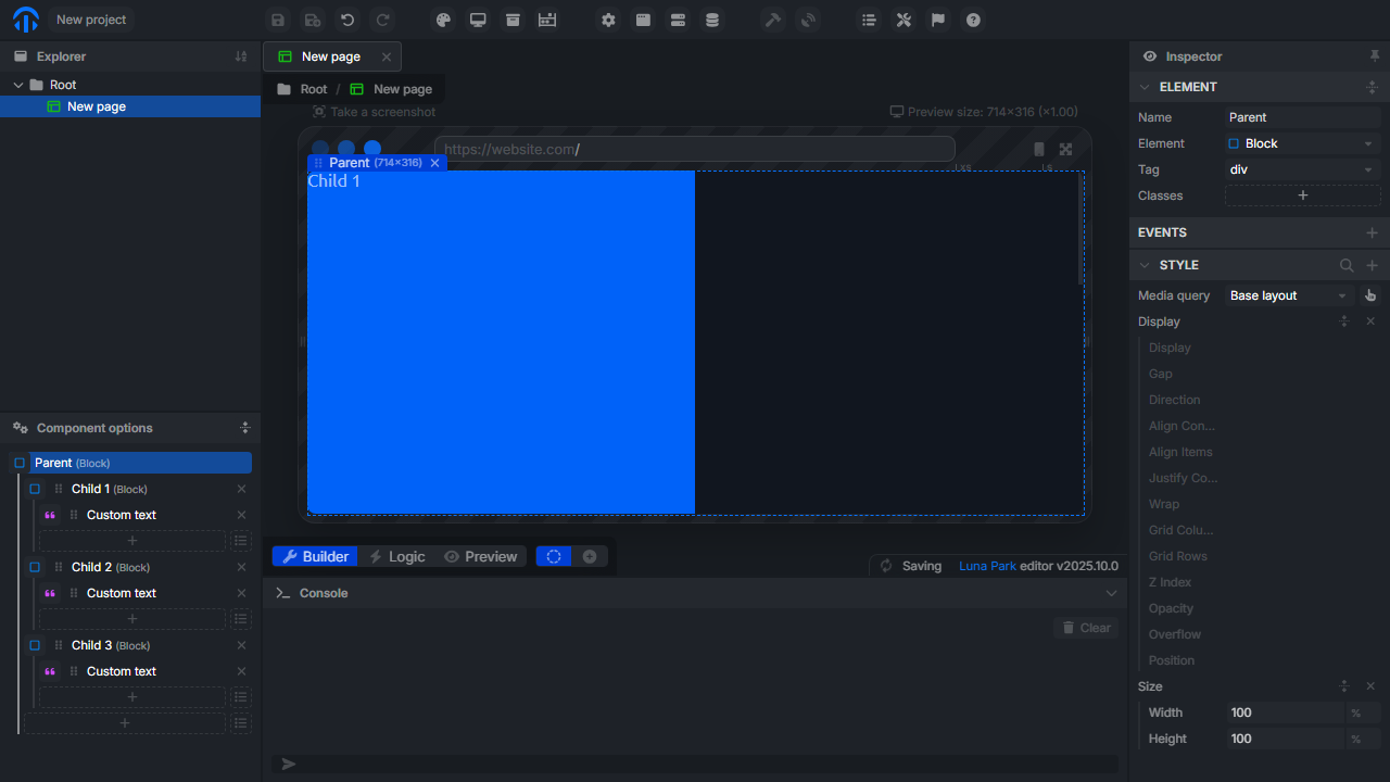 Screenshot of a container with multiple children