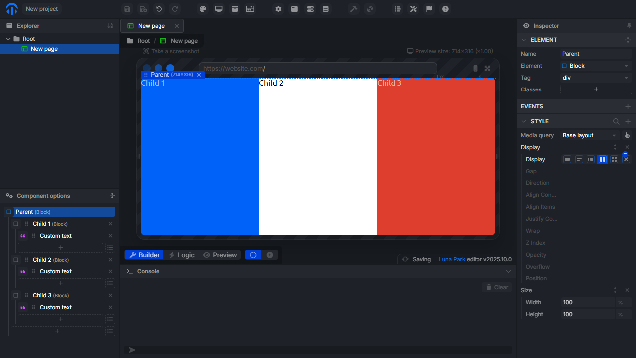 Selection of Flex mode in the style panel