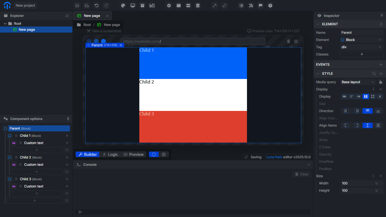 Flex container with direction, justify and align
