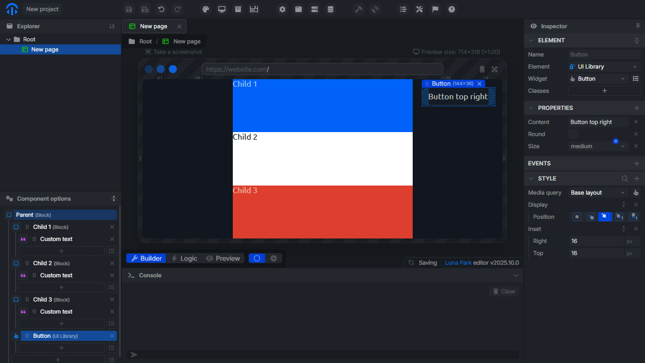 Example of absolute positioning in Luna Park